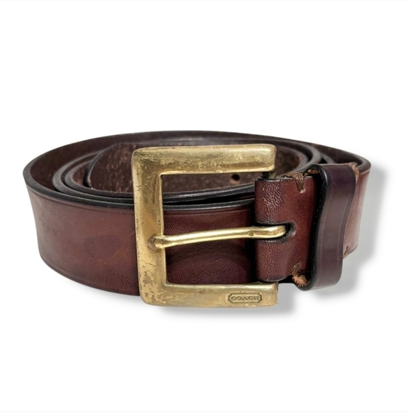 COACH Dark Brown Leather Belt Square Solid Brass Buckle Size 42” VINTAGE - Picture 1 of 6